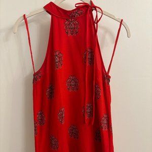 A.L.C. Micky Silk Paisley Medallion Print Tie-Neck Blouse in Red